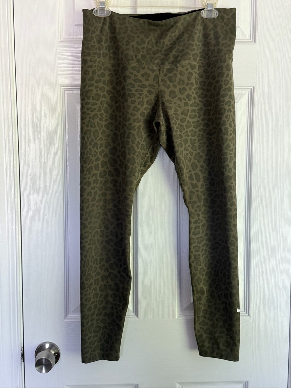 Women’s Olive Leopard Print Leggings with High Waist Size-Large